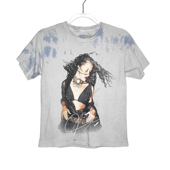 AALIYAH Vintage Concert T-Shirt Short Sleeve Crew Neck Pullover Tie-Dye Blue XS - Picture 2 of 6